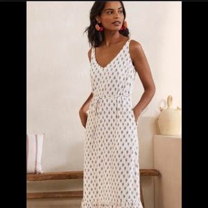Boden White Maxi Dress with Subtle Blue Print